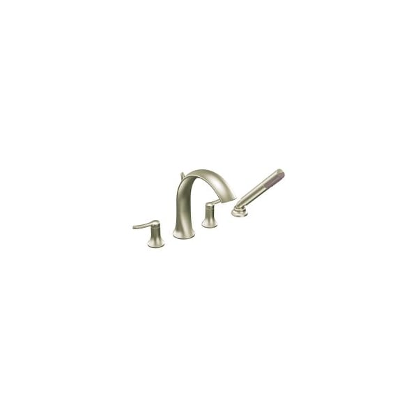Brushed Nickel Two-Handle Roman Tub Faucet Includes Hand Shower